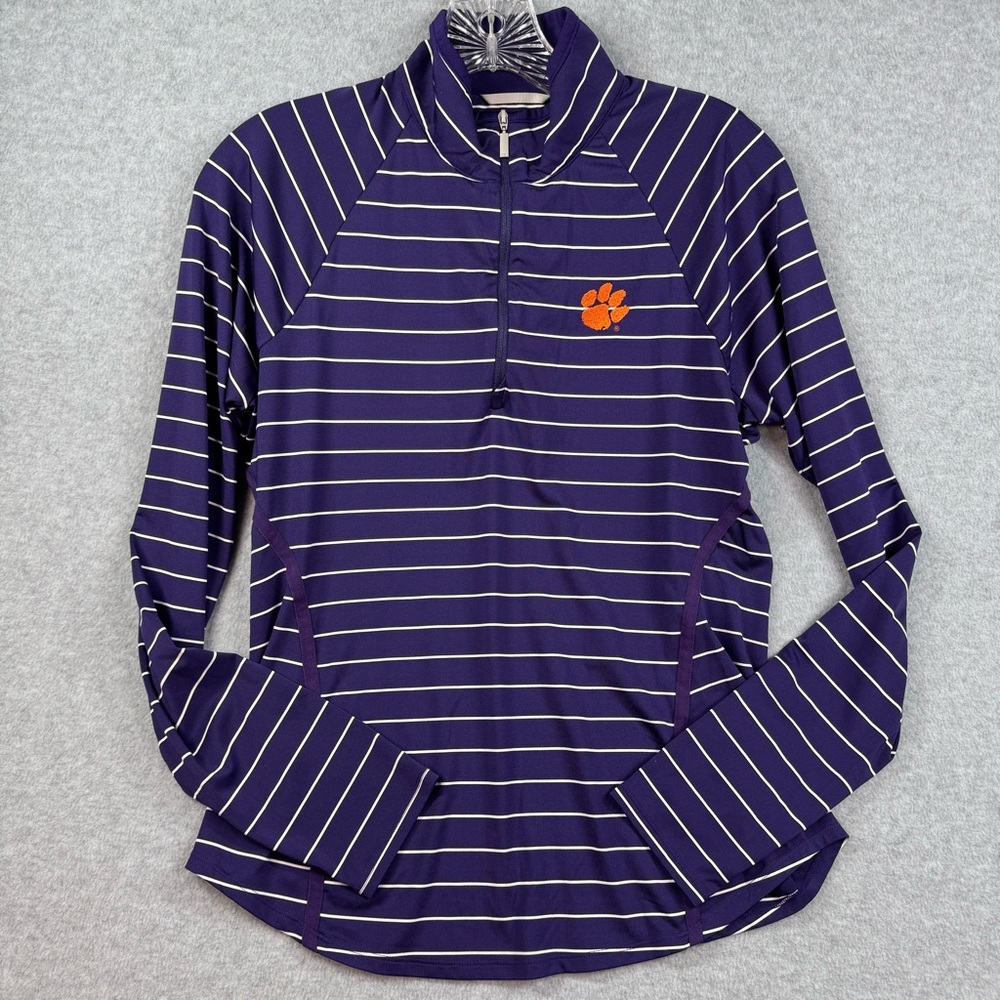 Cutter & Buck Clemson Tigers‎ DryTech 50+ Purple Striped Quarter Zip Mock Neck S